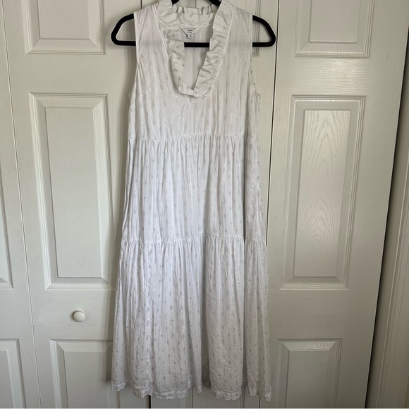 Crown & Ivy Womens Tiered Midi Dress Sz S Boho Flowy Metallic Cottagecore Ruffle - Picture 1 of 13